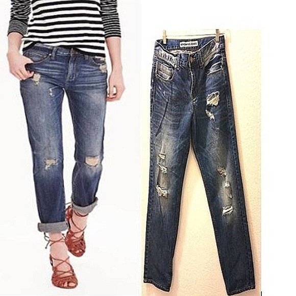 NinoMaxx Jeans Wide Straight Leg Sz 30 DARK BLUE Denim Distress Ripped Thrashed - Picture 3 of 8